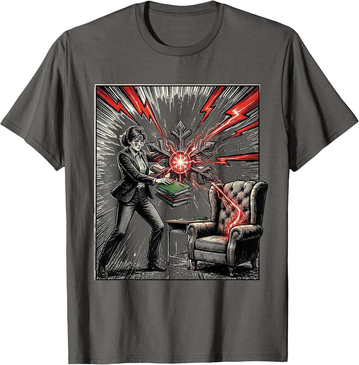 Teacher Winter Break Earned Rest Comic Book Humor T-Shirt - Asphalt Grey