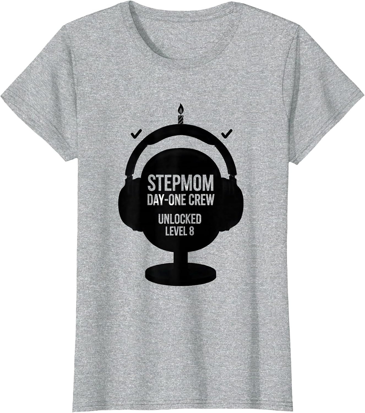 Stepmom Day-One Crew Unlocked Level 8 Video Game Birthday T-Shirt - Heather Grey