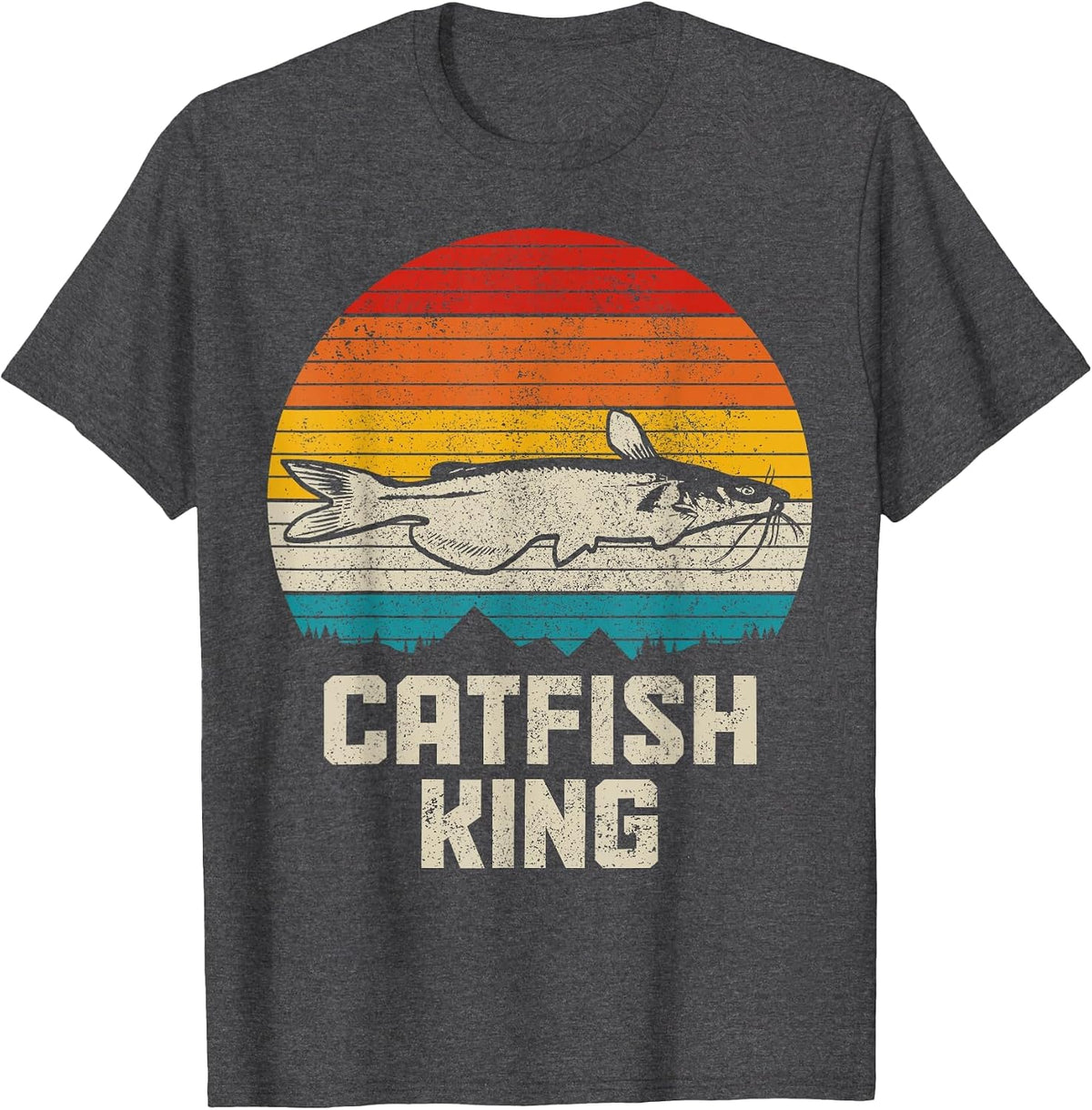Catfish King Funny Catfishing Vintage Fishing T-Shirt - Dark Heather Grey