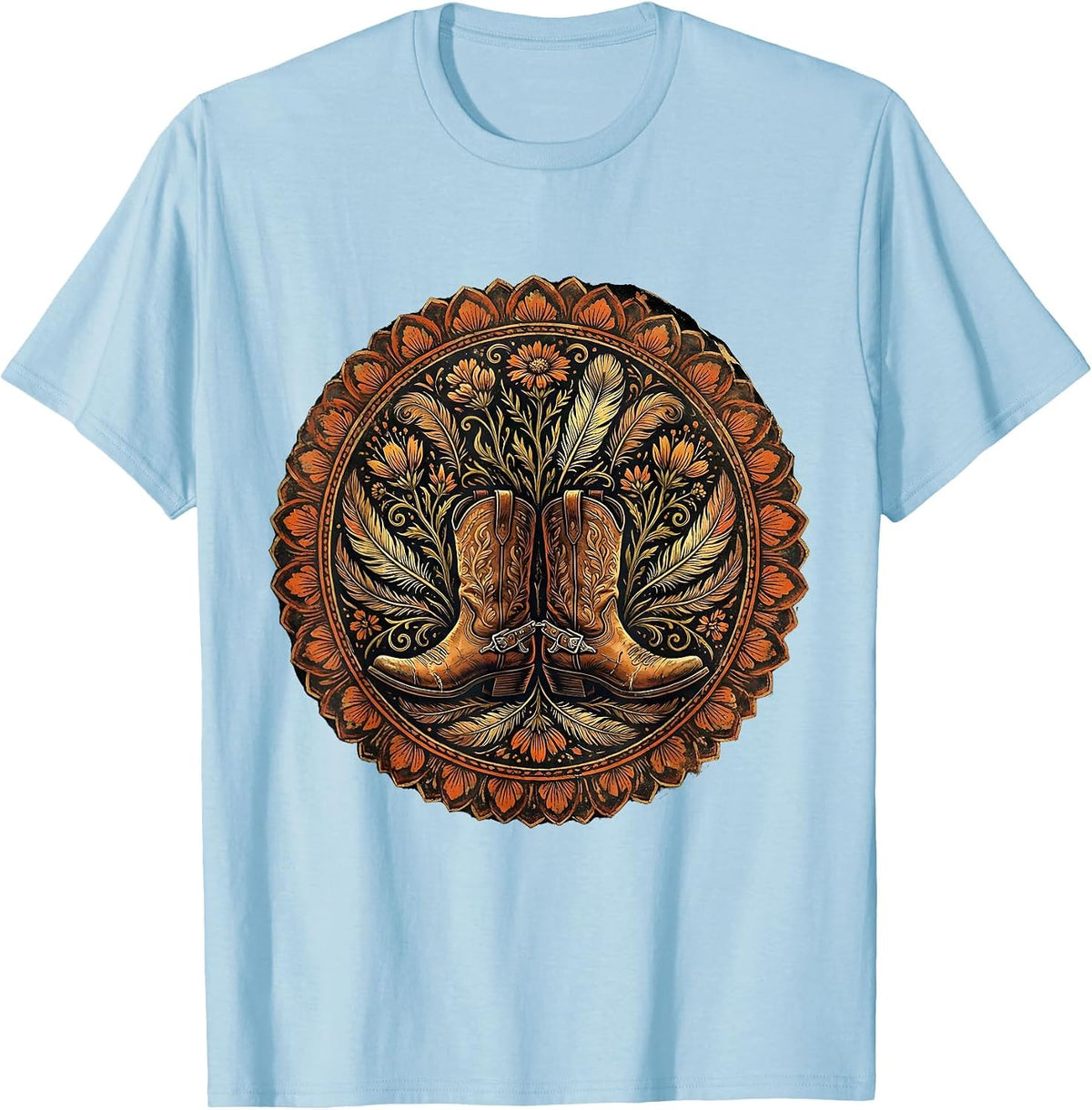 Men's Weathered Cowboy Boots With Spurs Western Graphic T-Shirt - Baby Blue