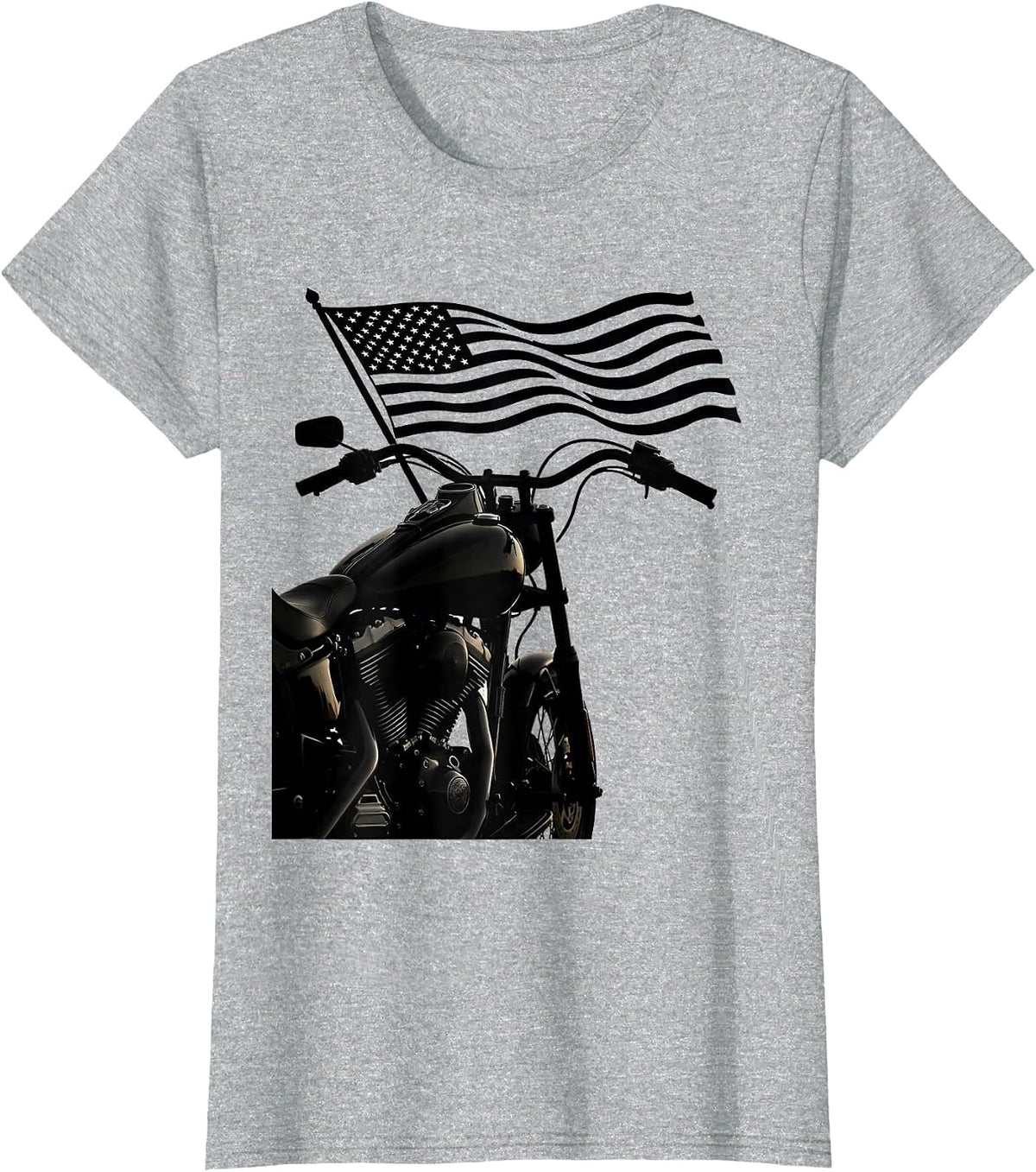American Flag Vintage Motorcycle Handlebar Graphic T-Shirt - Heather Grey
