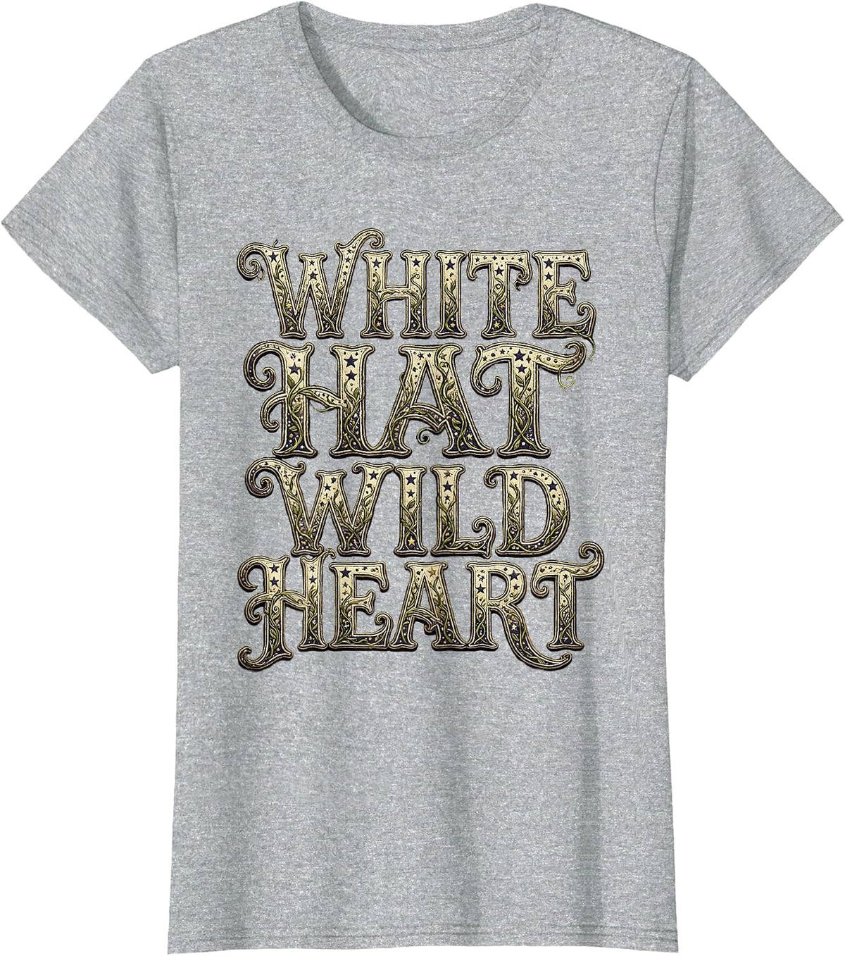White Hat Wild Heart Cowgirl Design T-Shirt - Heather Grey