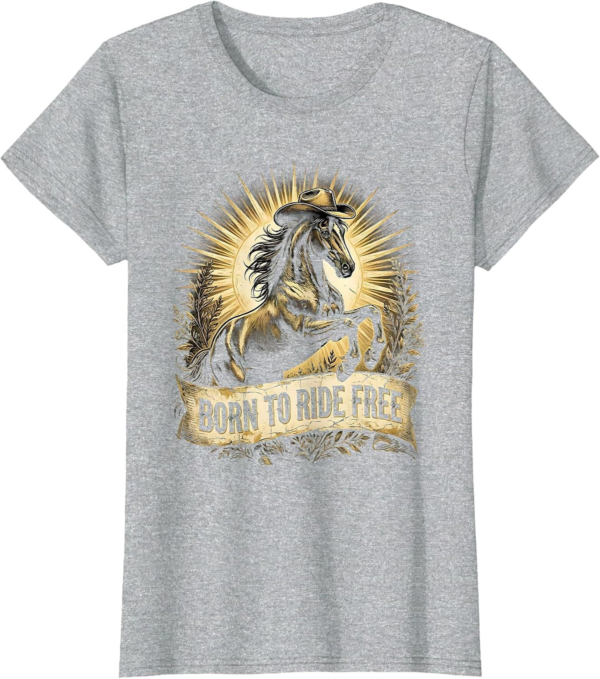 Born to Ride Free Rodeo Graphic Design T-Shirt - Heather Grey