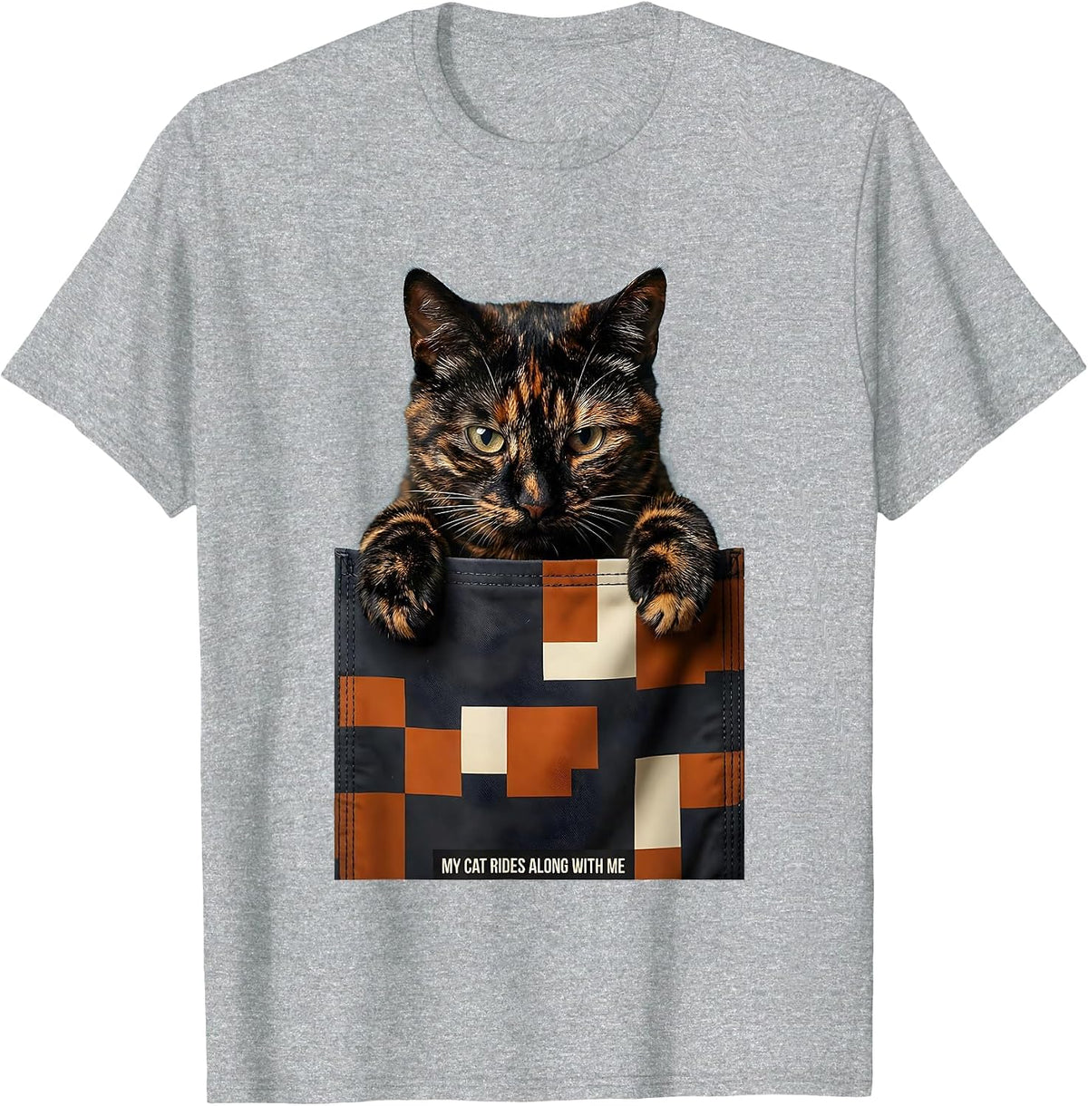 Men's My Cat Rides Along With Me Playful Pet Lover Gift T-Shirt - Heather Grey