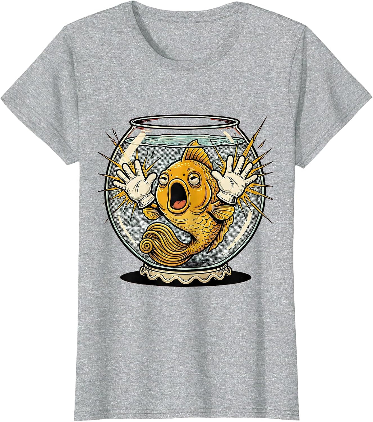 Women's Goldfish Staring Out of a Cracked Fishbowl T-Shirt - Heather Grey