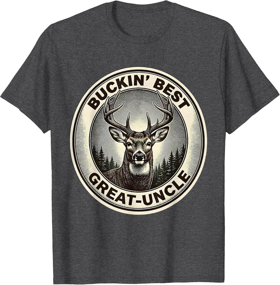Men's Buckin' Best Great-Uncle Funny Deer Hunting Dad Humor T-Shirt - Dark Heather Grey