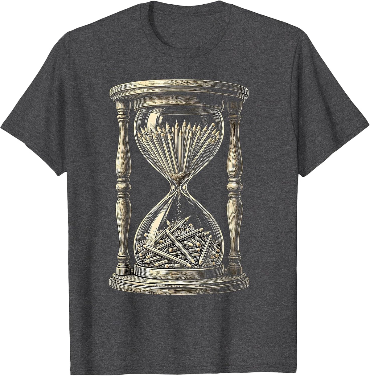 Middle School Teacher Vintage Hourglass Pencil Art T-Shirt - Dark Heather Grey