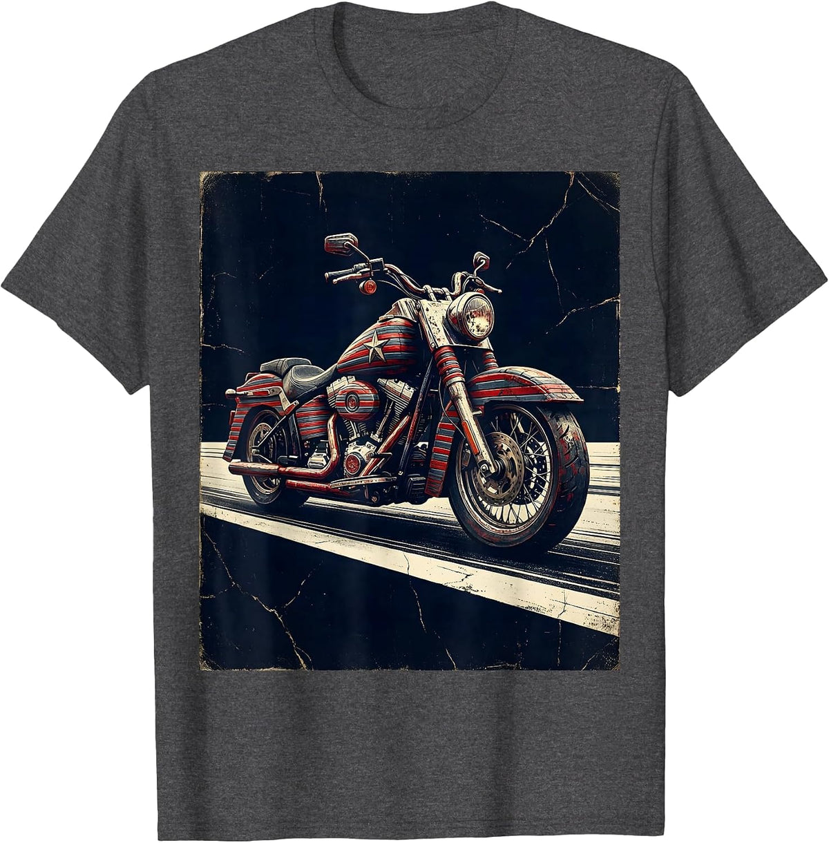 Men's Vintage Motorcycle Open Highway Dusk Ride USA T-Shirt - Dark Heather Grey