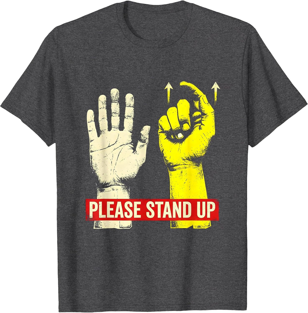 Men's Please Stand Up Funny ASL Sign Language Teacher Advocacy T-Shirt - Dark Heather Grey