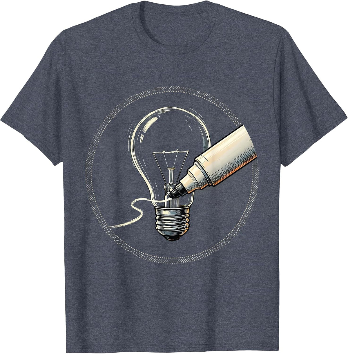 Middle School Teacher Lightbulb Marker Illustration T-Shirt - Heather Blue