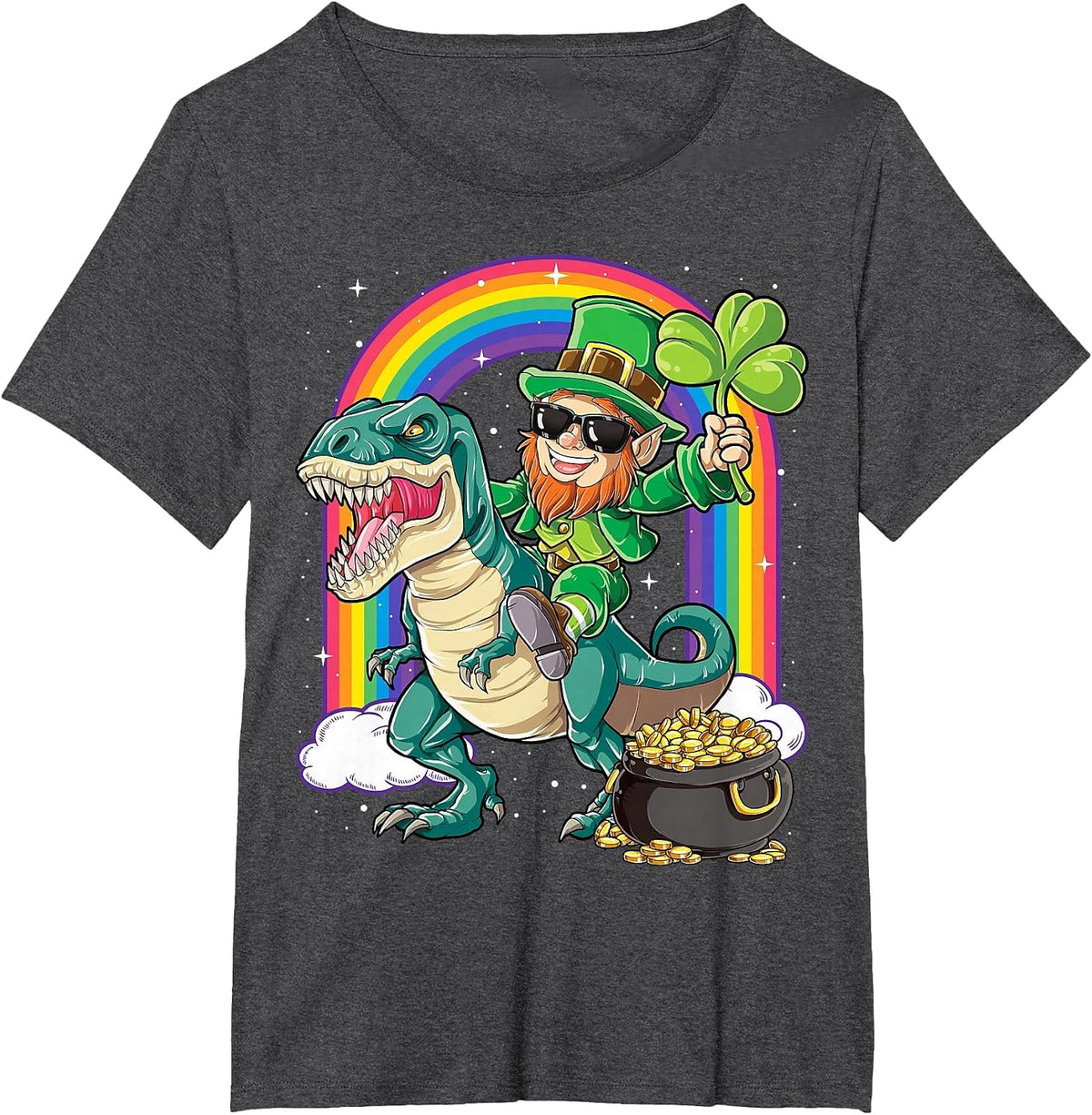 Leprechaun Riding Dinosaur St Patricks Day Boys Men T rex T-Shirt - Dark Heather Grey
