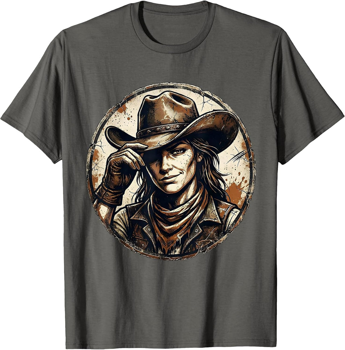 Men's White Cowgirl Tipping Hat Winking Western Design T-Shirt - Asphalt Grey