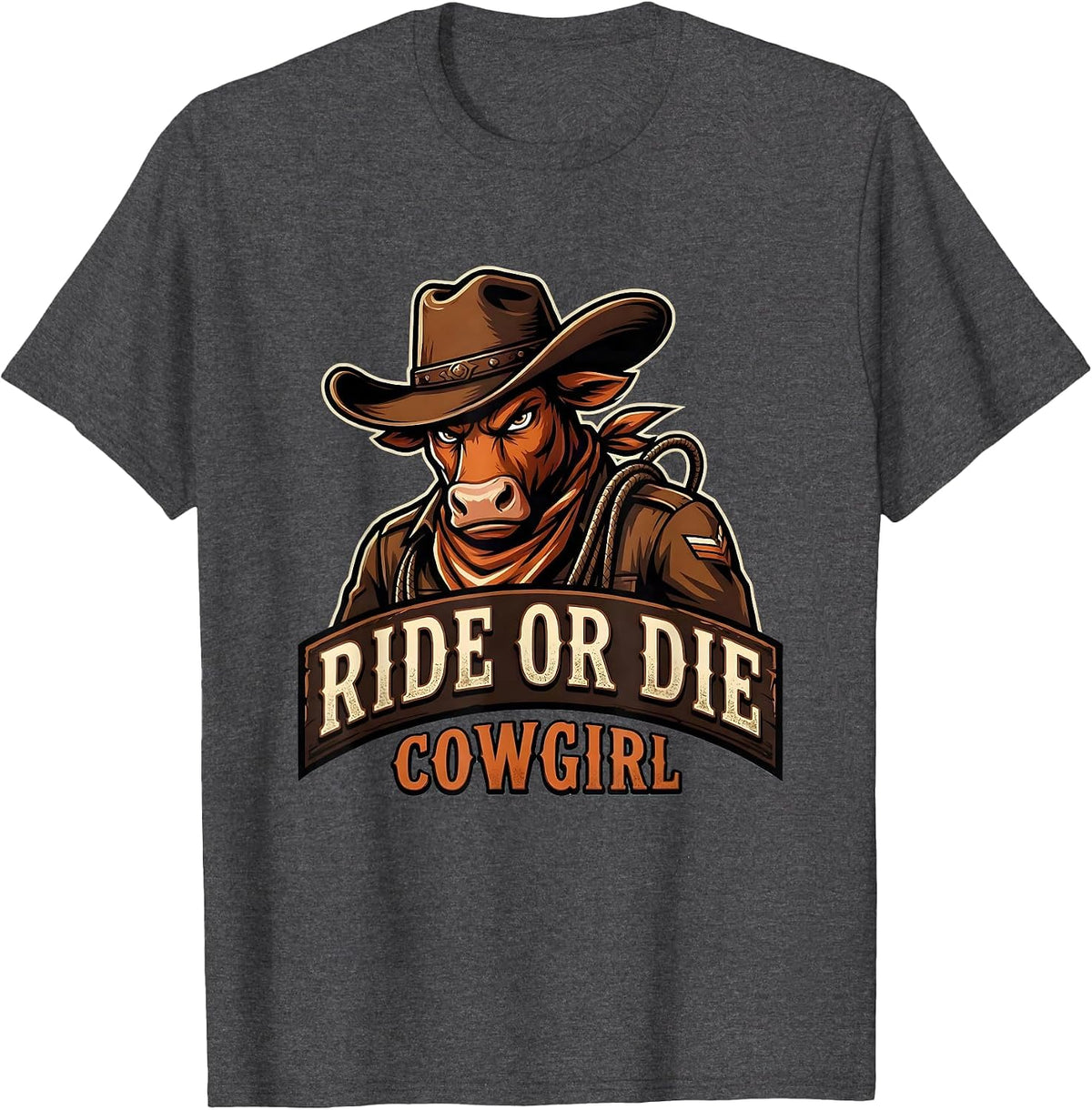 Men's Ride or Die Cowgirl Western Spirit Design T-Shirt - Dark Heather Grey