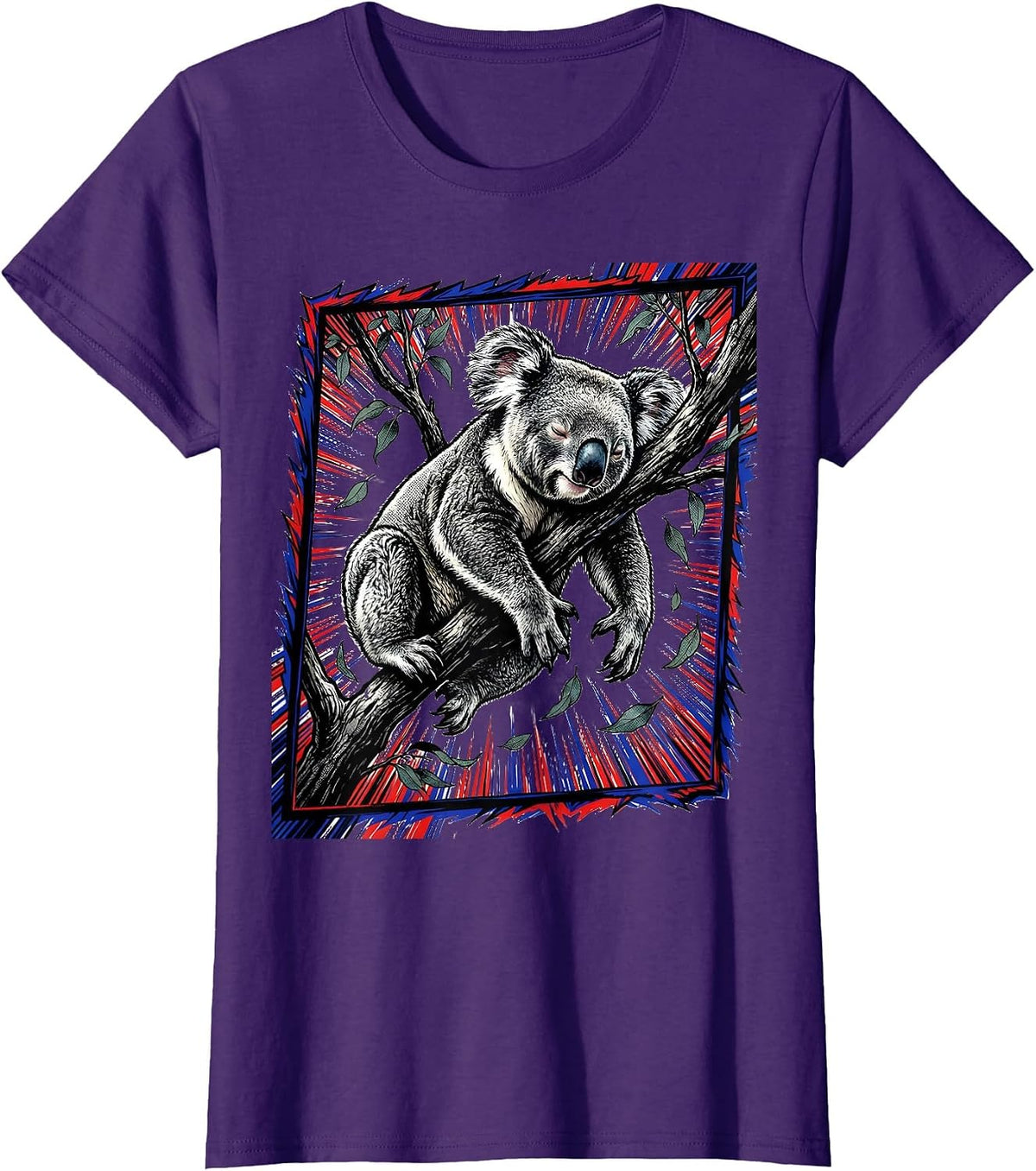 Women's Sleeping Koala Comic Book Animal Lover Gift T-Shirt - Purple