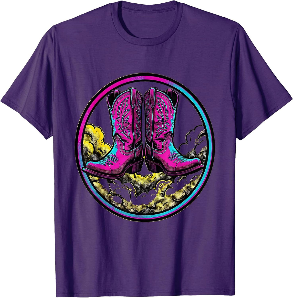 Men's Cowboy Boots Kicking Dust Western Graphic Tee T-Shirt - Purple