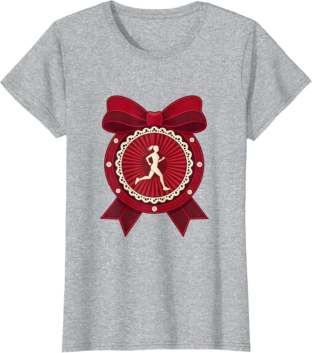 Women's Runner Silhouette Sun Circle Athleisure Design T-Shirt - Heather Grey
