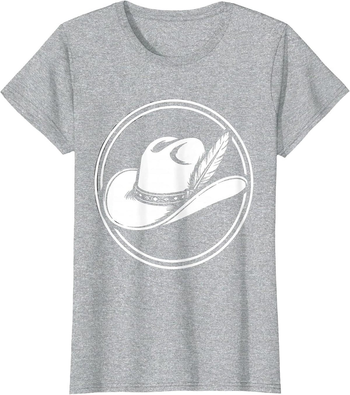 Detailed Cowboy Hat With Feather and Band Graphic T-Shirt - Heather Grey