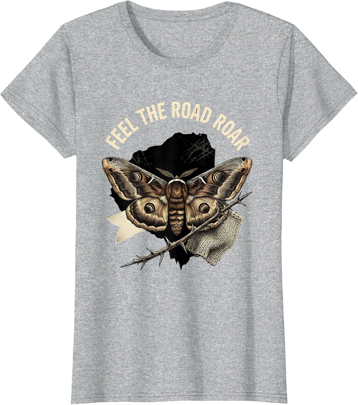 Feel the Road Roar Motorcycle Riding Design T-Shirt - Heather Grey