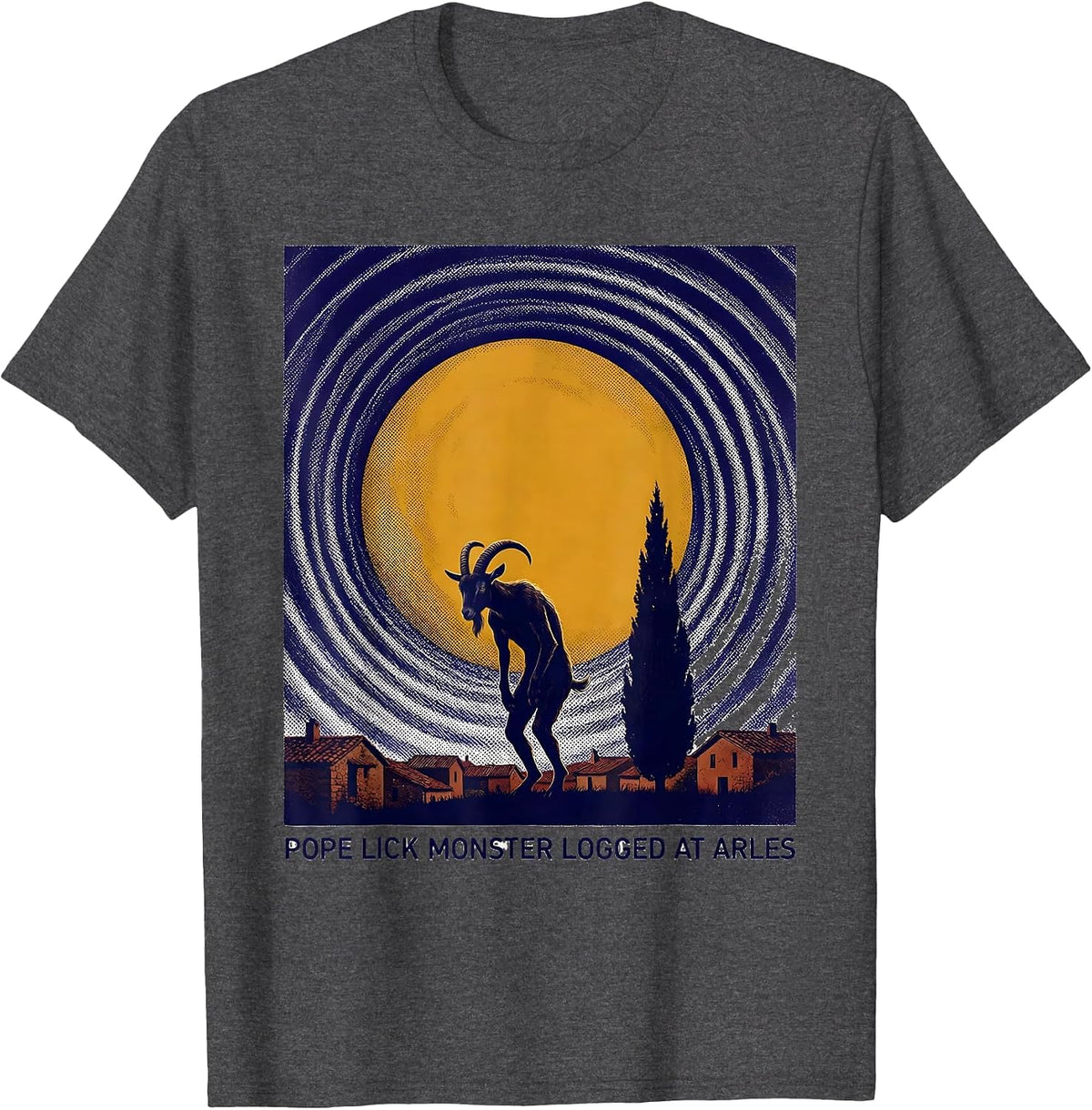 Pope Lick Monster Logged At Arles Funny Cryptid Art Parody T-Shirt - Dark Heather Grey