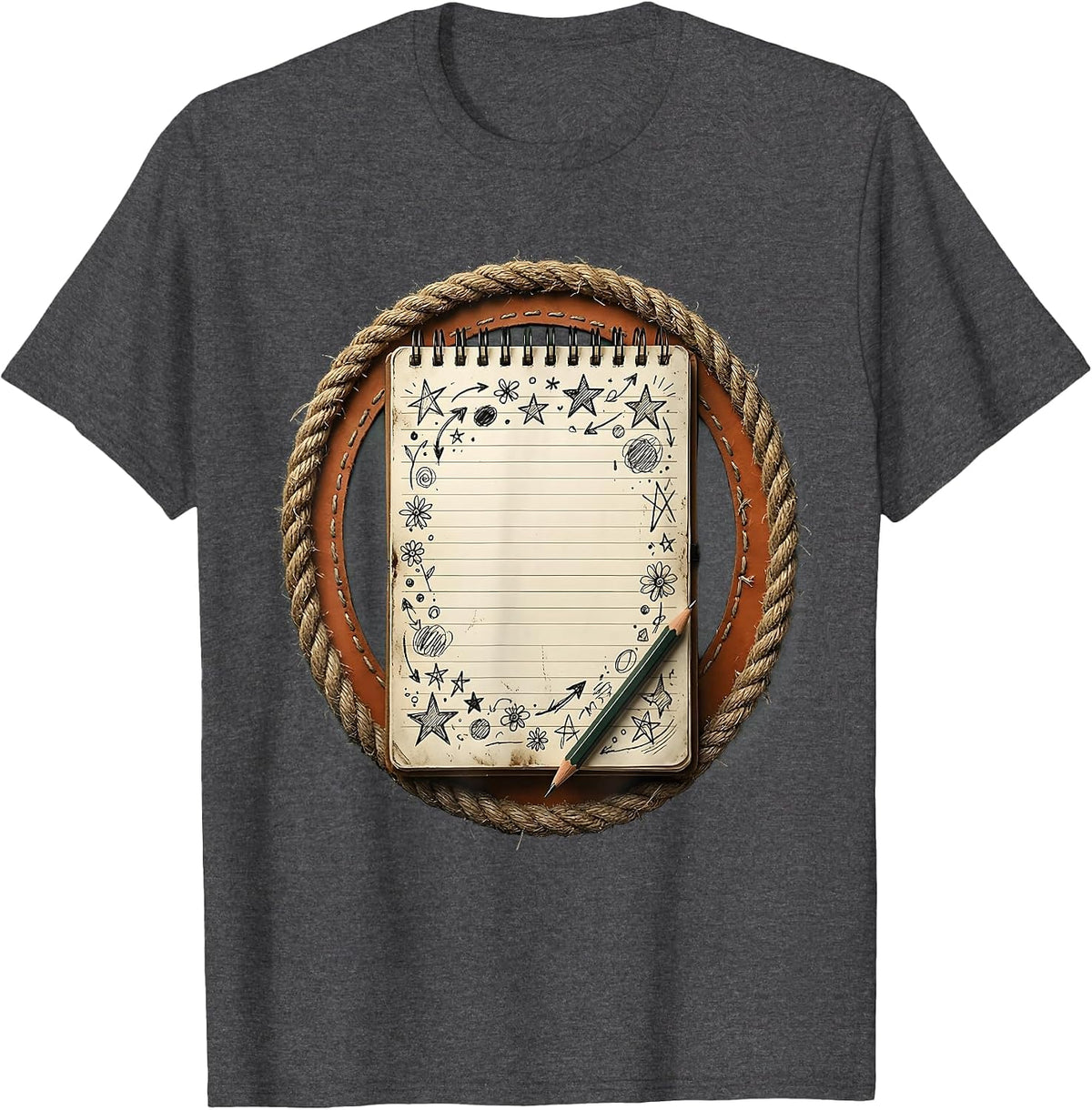 Middle School Teacher Notebook Doodle Illustration T-Shirt - Dark Heather Grey