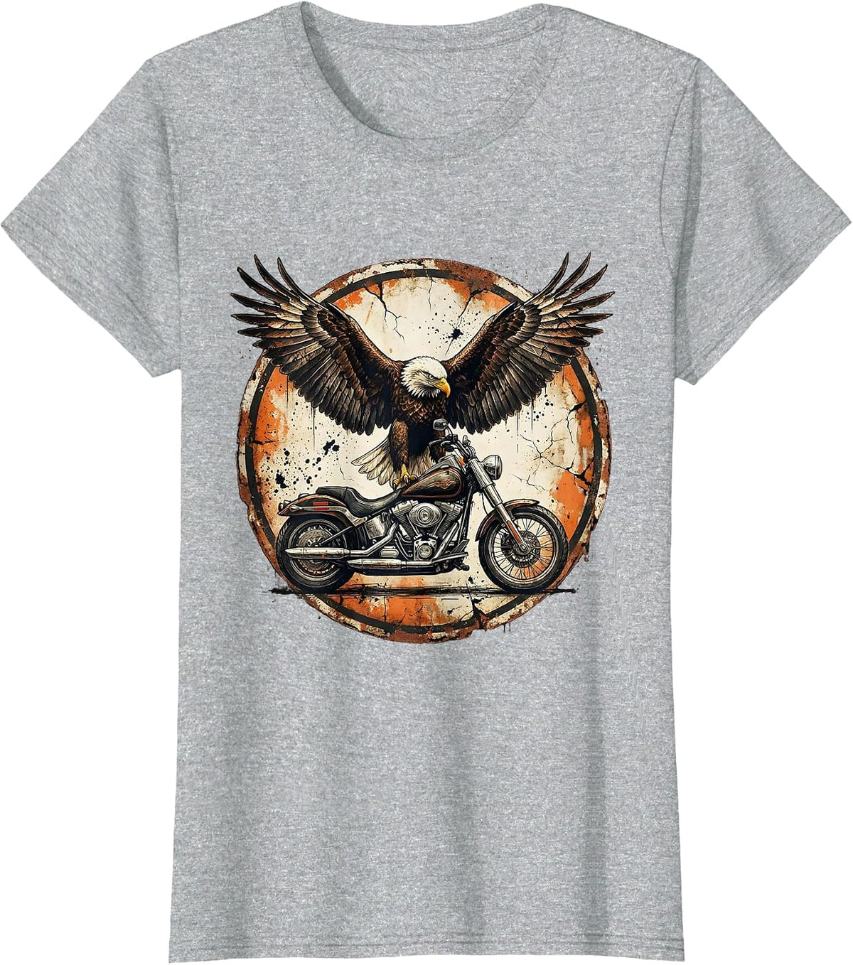 Eagle Wings Chrome Motorcycle Biker Graphic T-Shirt - Heather Grey