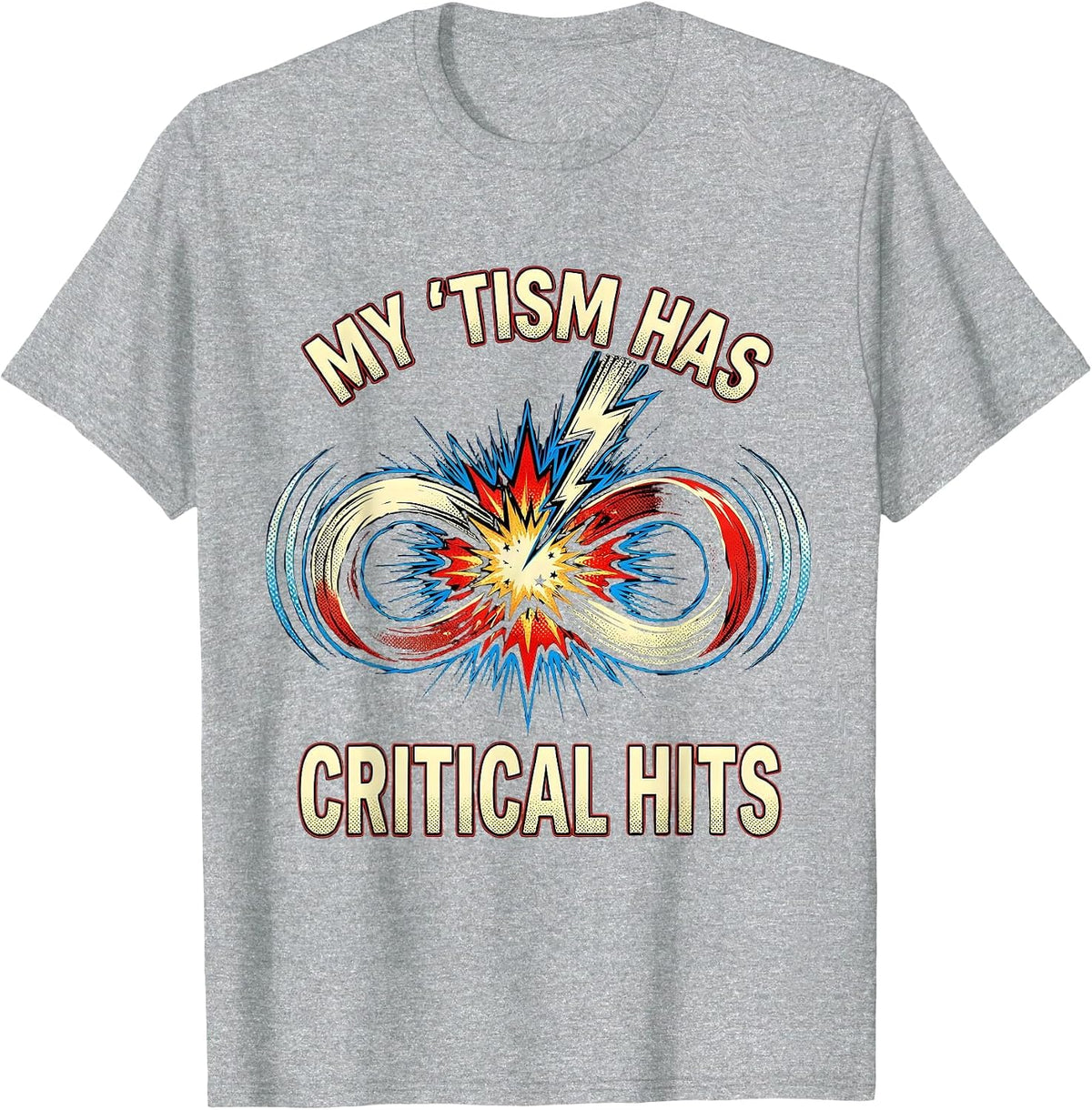 Men's My 'Tism Has Critical Hits Comic Book Autistic ADHD Meme T-Shirt - Heather Grey