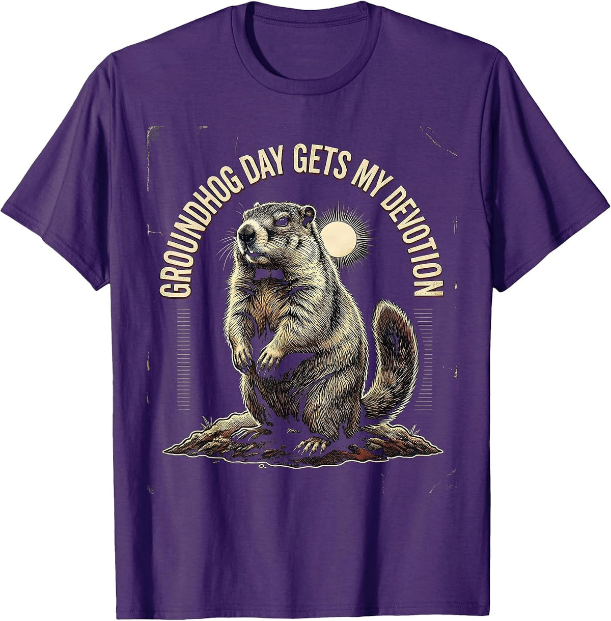 Groundhog Day Gets My Devotion Distressed Funny Vintage T-Shirt - Purple