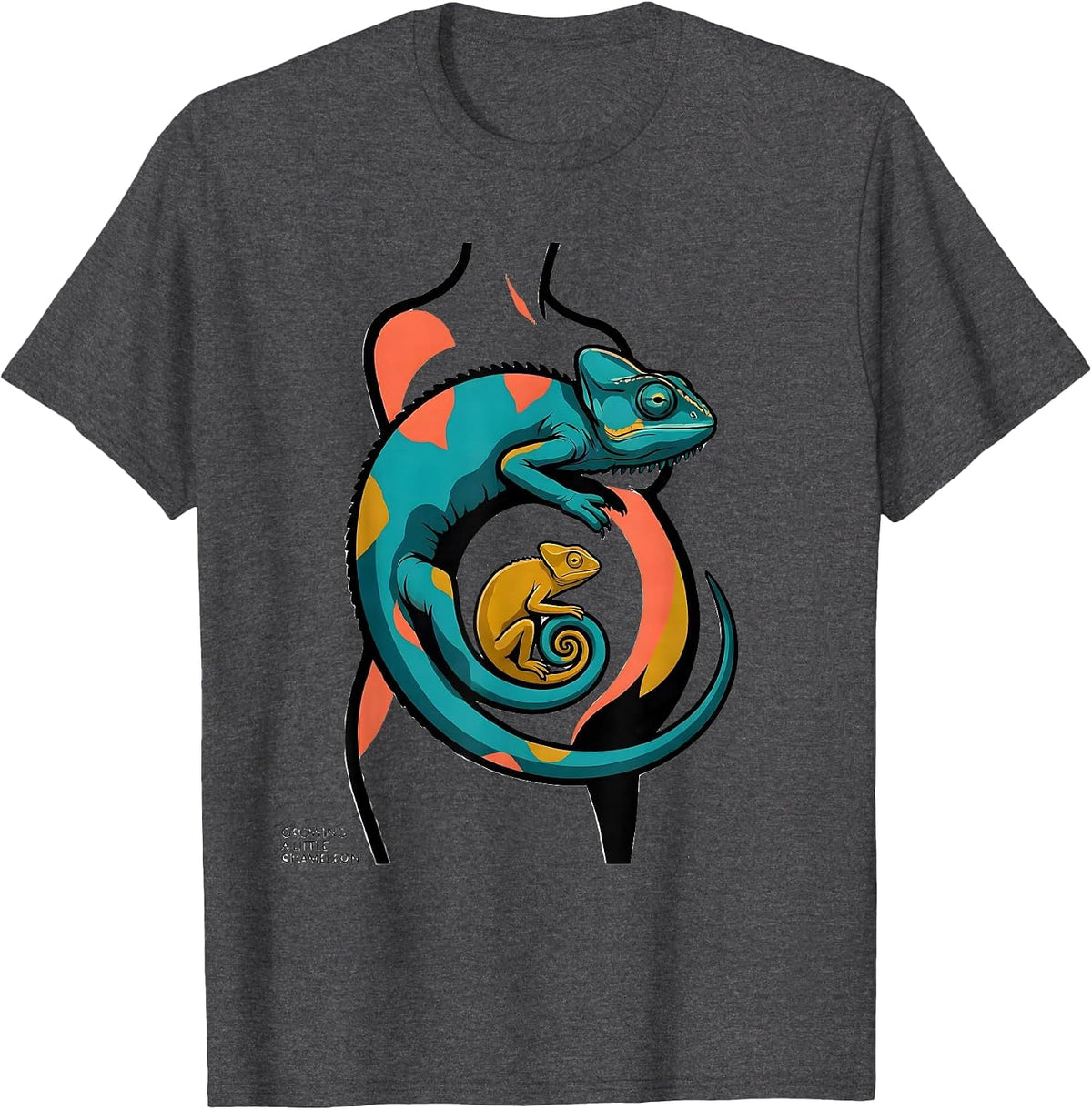 Growing A Little Chameleon Funny Pregnancy Announcement T-Shirt - Dark Heather Grey