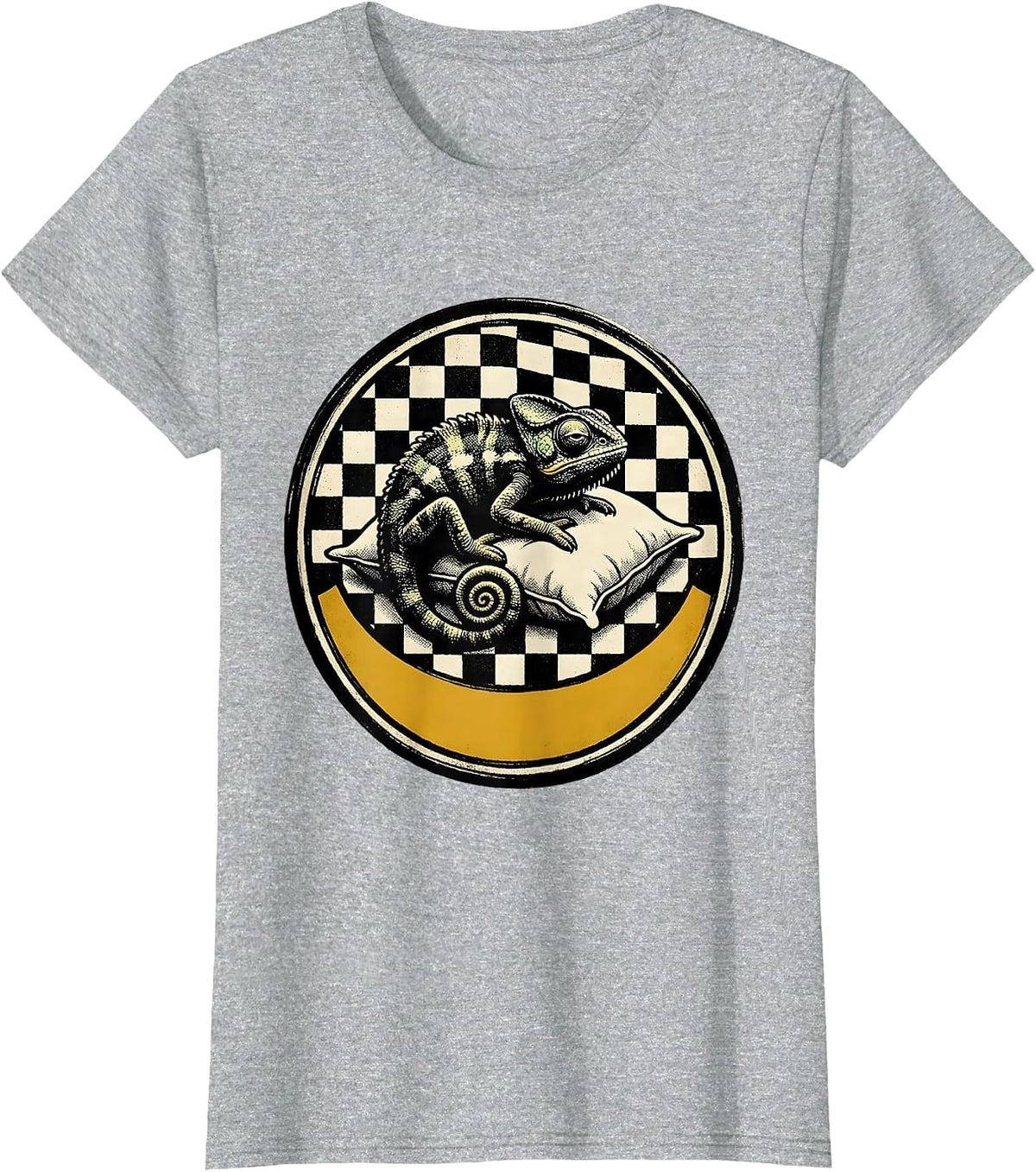 Women's Sealed Chameleon Sleeping Badge Retro Cartoon Animal Lover T-Shirt - Heather Grey