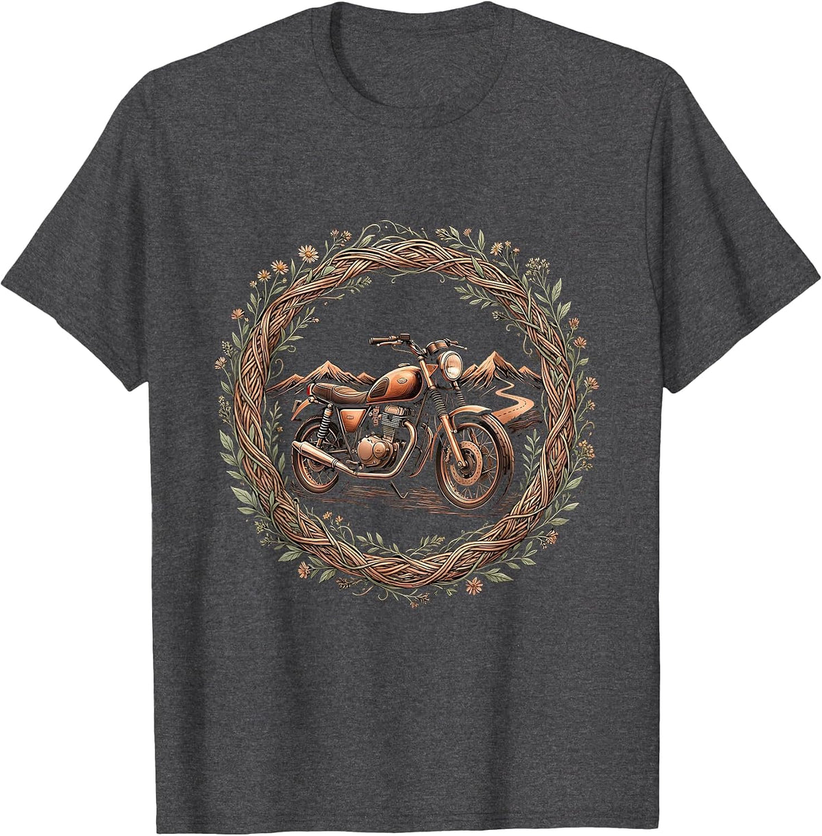 Mountain Road Motorcycle Freedom Ride Graphic T-Shirt - Dark Heather Grey