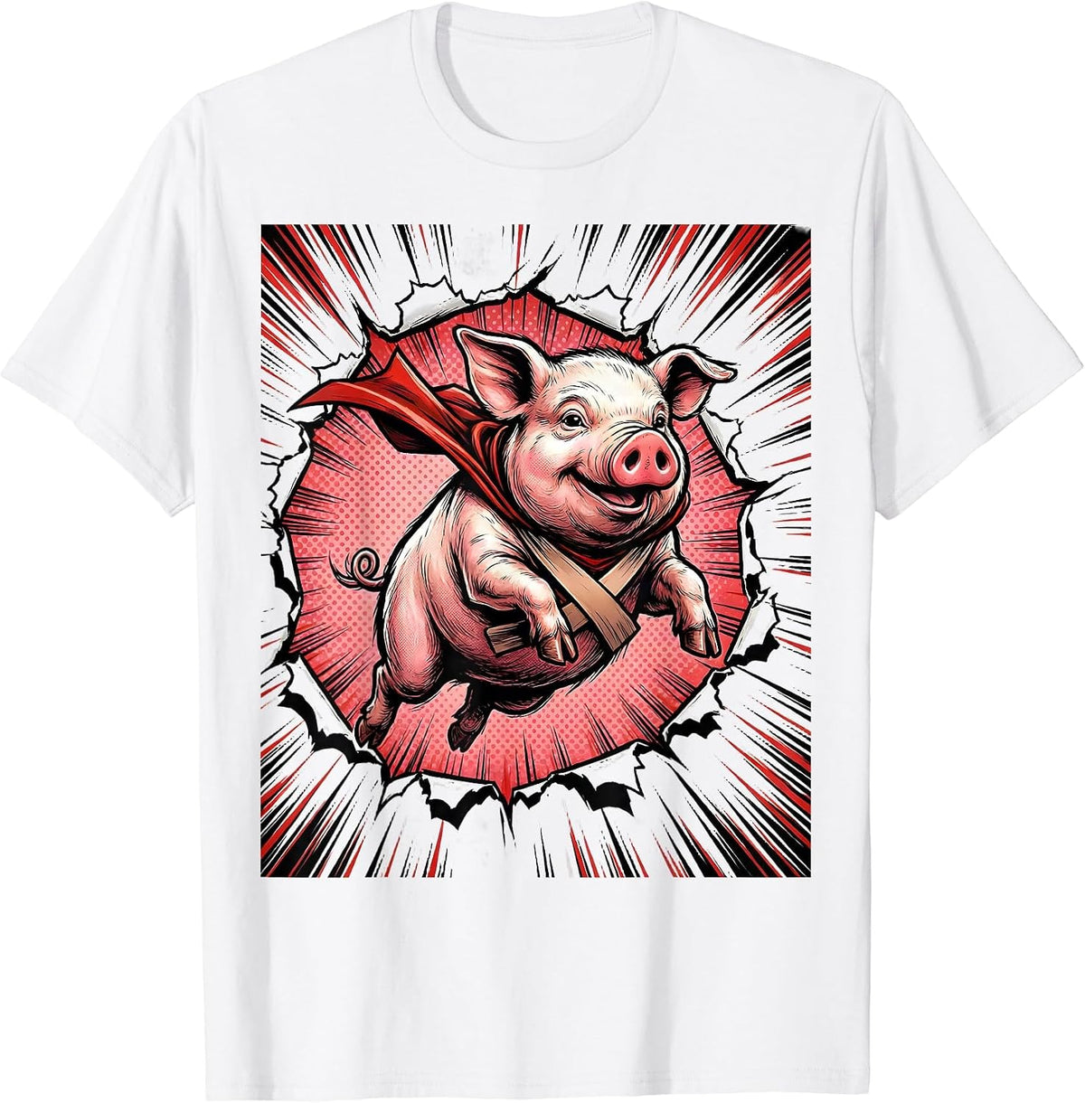 Men's Cheerful Pig Comic Book Animal Lover Novelty Humor T-Shirt - White
