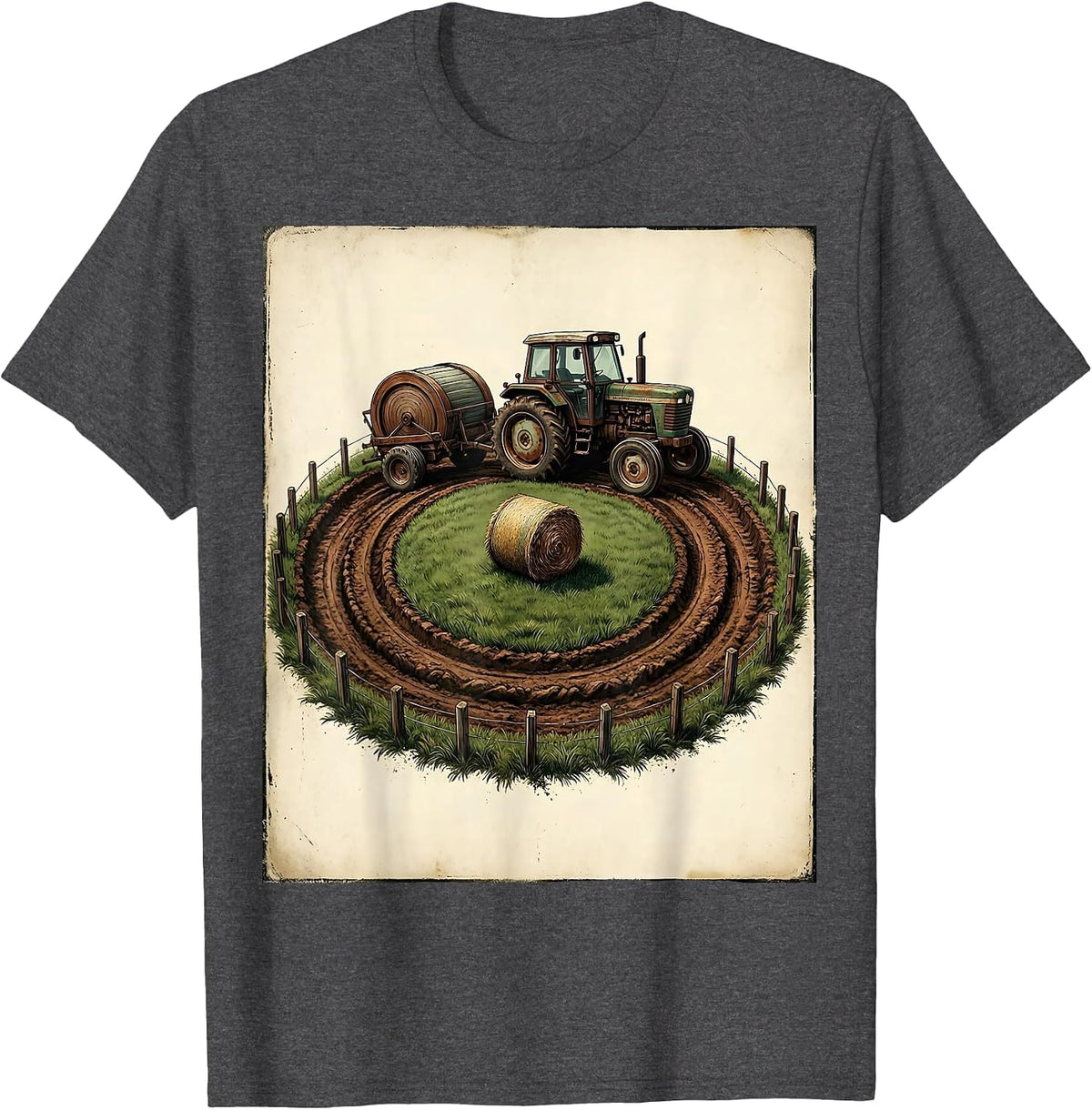 Weathered Farm Tractor Vintage Rural Life Humor T-Shirt - Dark Heather Grey