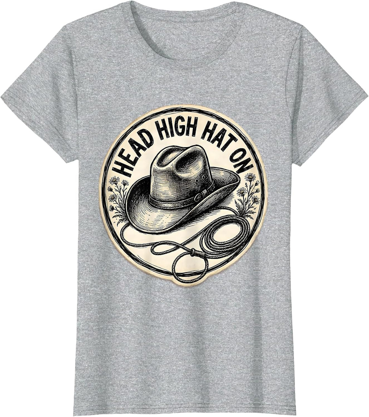 Head High Hat On Cowgirl Western Design T-Shirt - Heather Grey