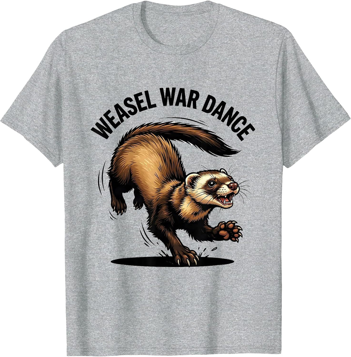 Men's Weasel War Dance Cartoon Ferret Lover Funny Gift T-Shirt - Heather Grey