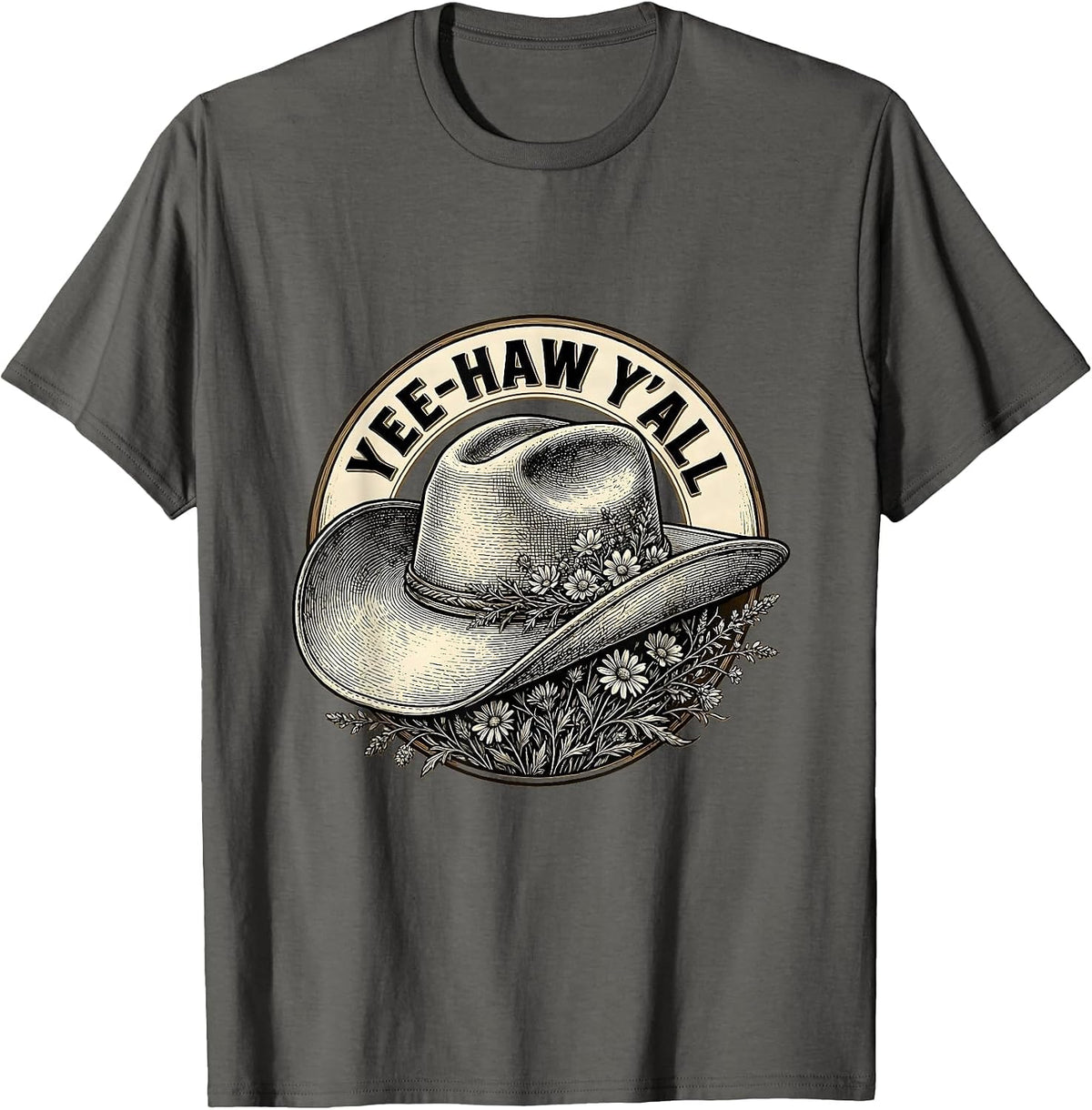Yee-Haw Y'all Cowboy Western Graphic Design T-Shirt - Asphalt Grey