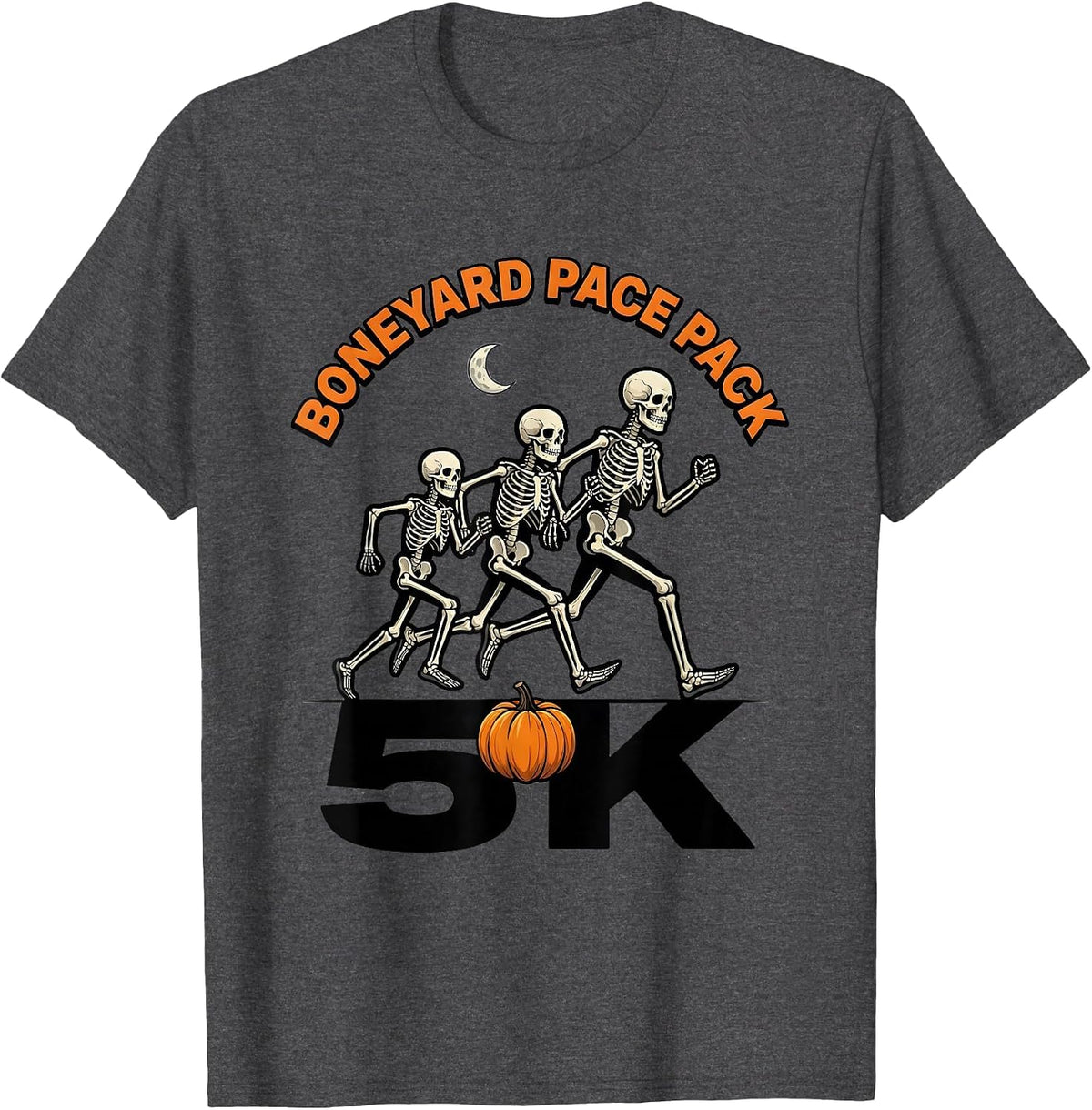 Men's Boneyard Pace Pack 5K Funny Halloween Skeleton Runner Race T-Shirt - Dark Heather Grey