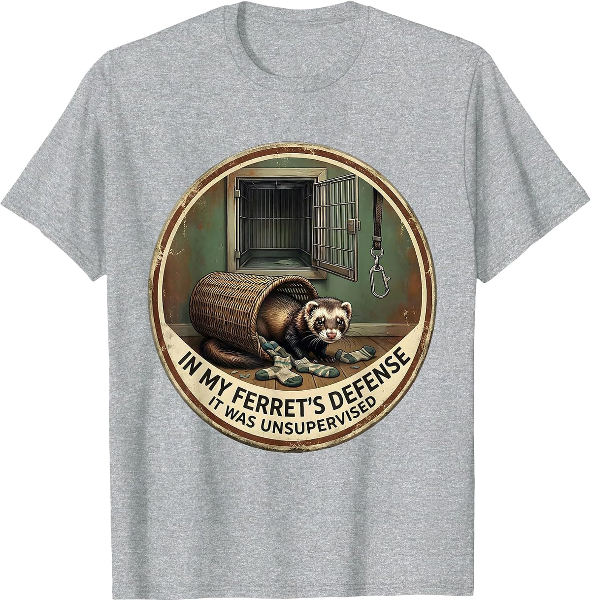 In My Ferret's Defense, It Was Unsupervised Funny T-Shirt, Men, Heather Grey, Medium - As Pictured
