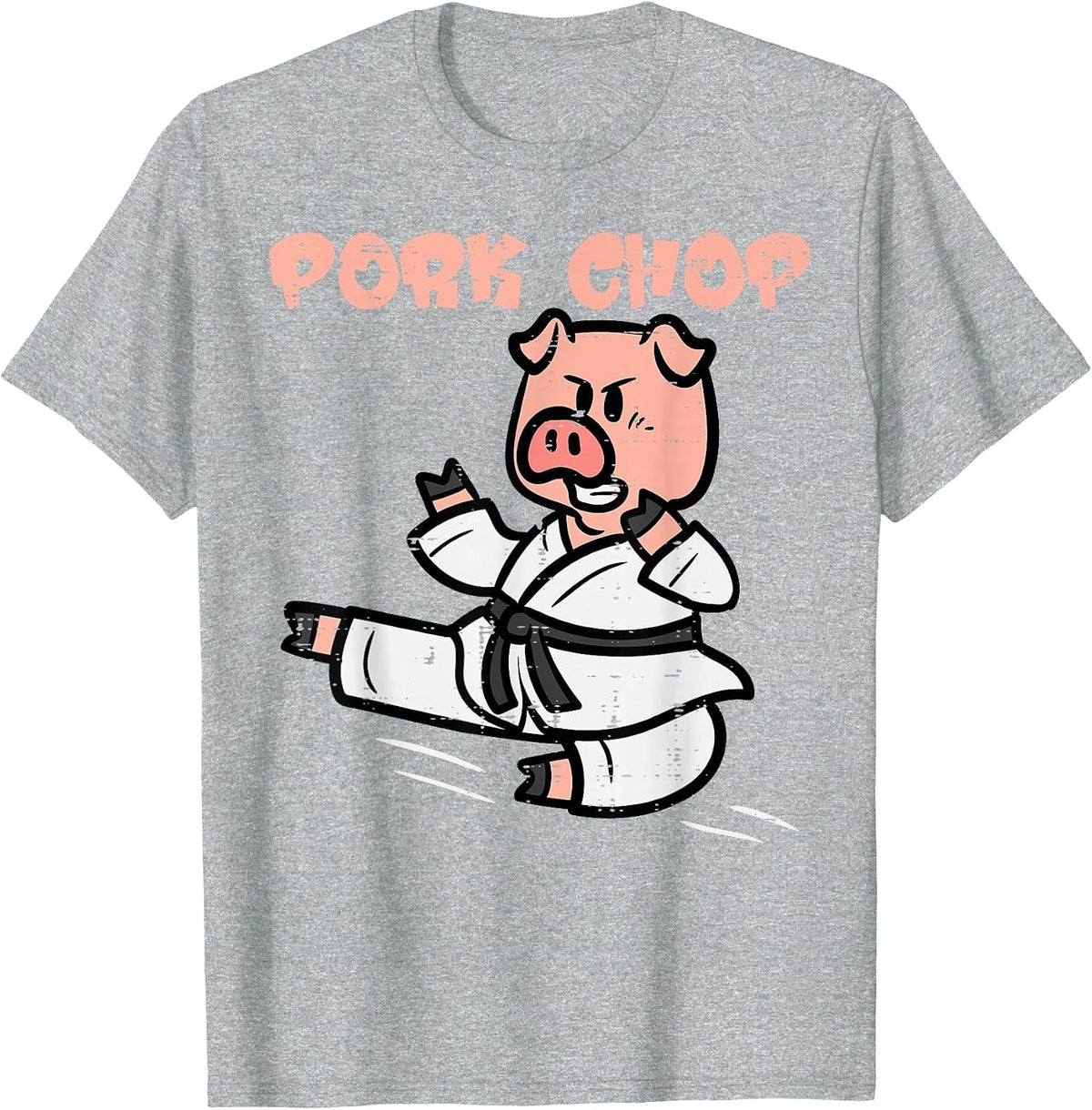 Pig Karate Pork Chop Funny Hog Swine Pun Men Boys Kids Women T-Shirt - Heather Grey