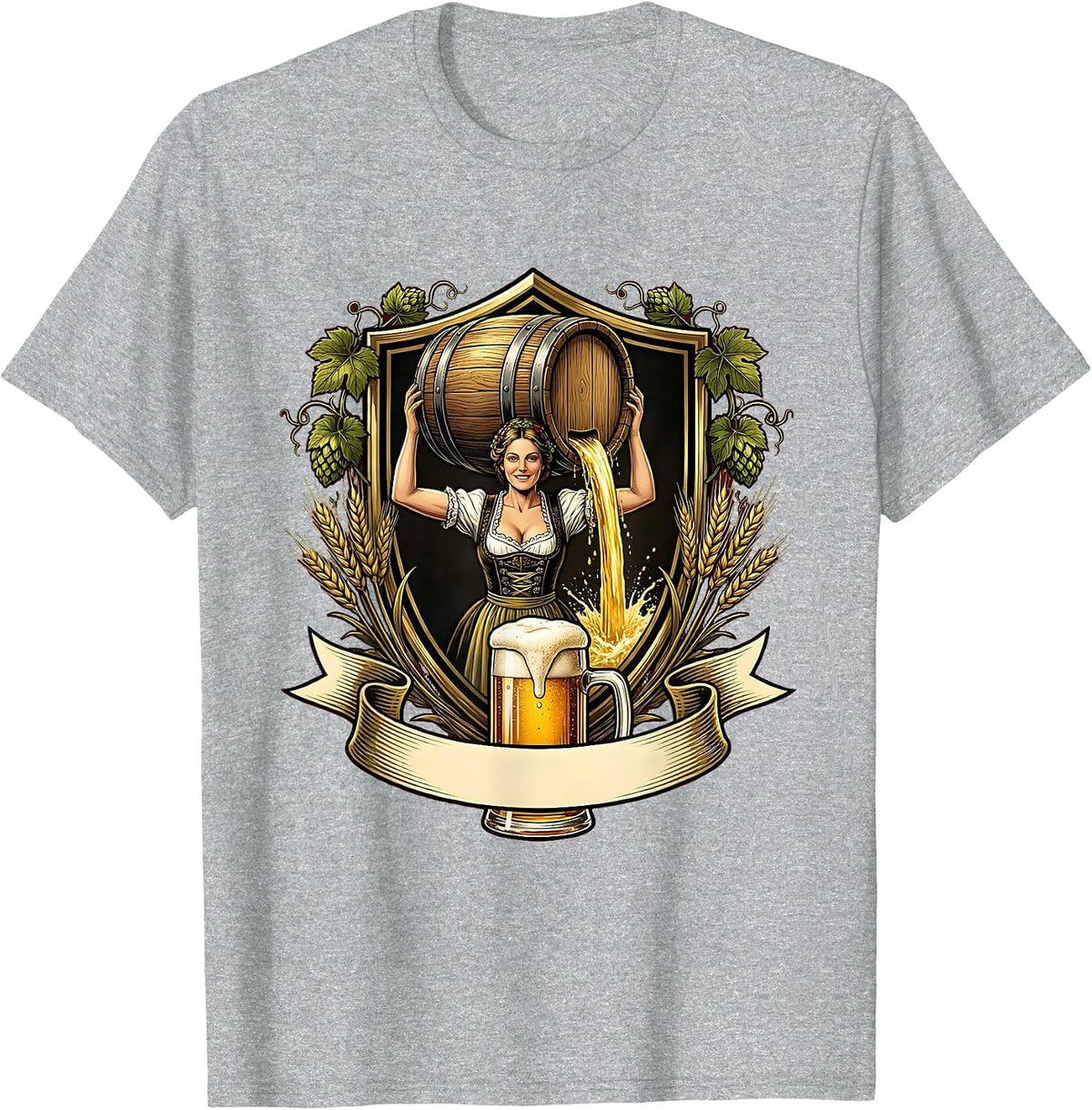 Men's Oktoberfest Beer Barrel Pouring Illustration T-Shirt - Heather Grey