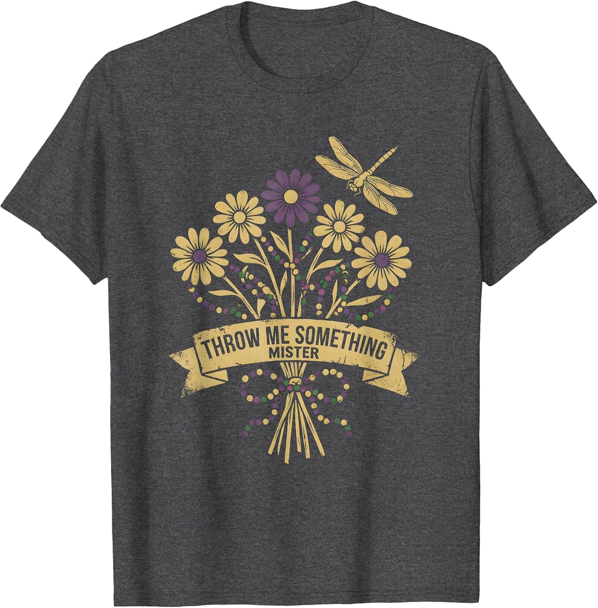 Men's Throw Me Something Mister Mardi Gras Design T-Shirt - Dark Heather Grey