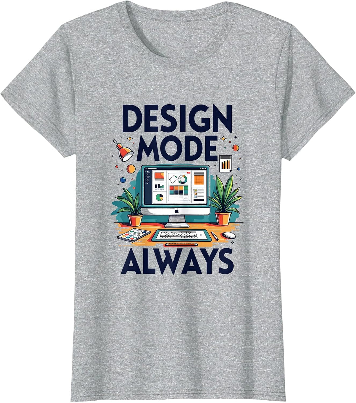 Design Mode Always On Graphic Tee for Creatives T-Shirt - Heather Grey