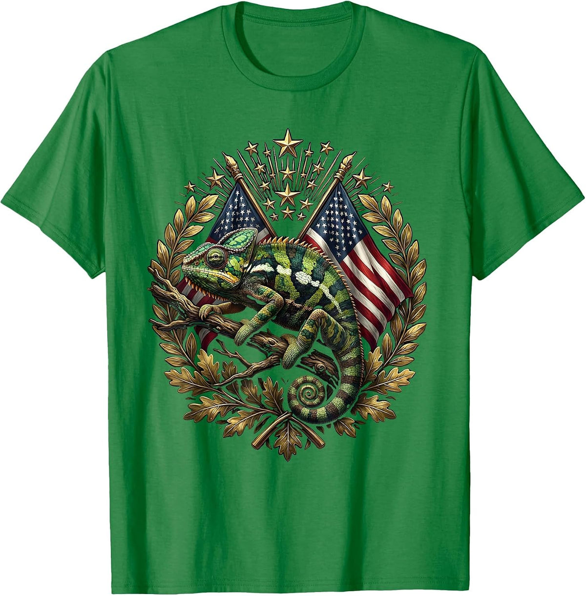 Men's Chameleon Camouflage Leafy Branch Illustration T-Shirt - Kelly Green