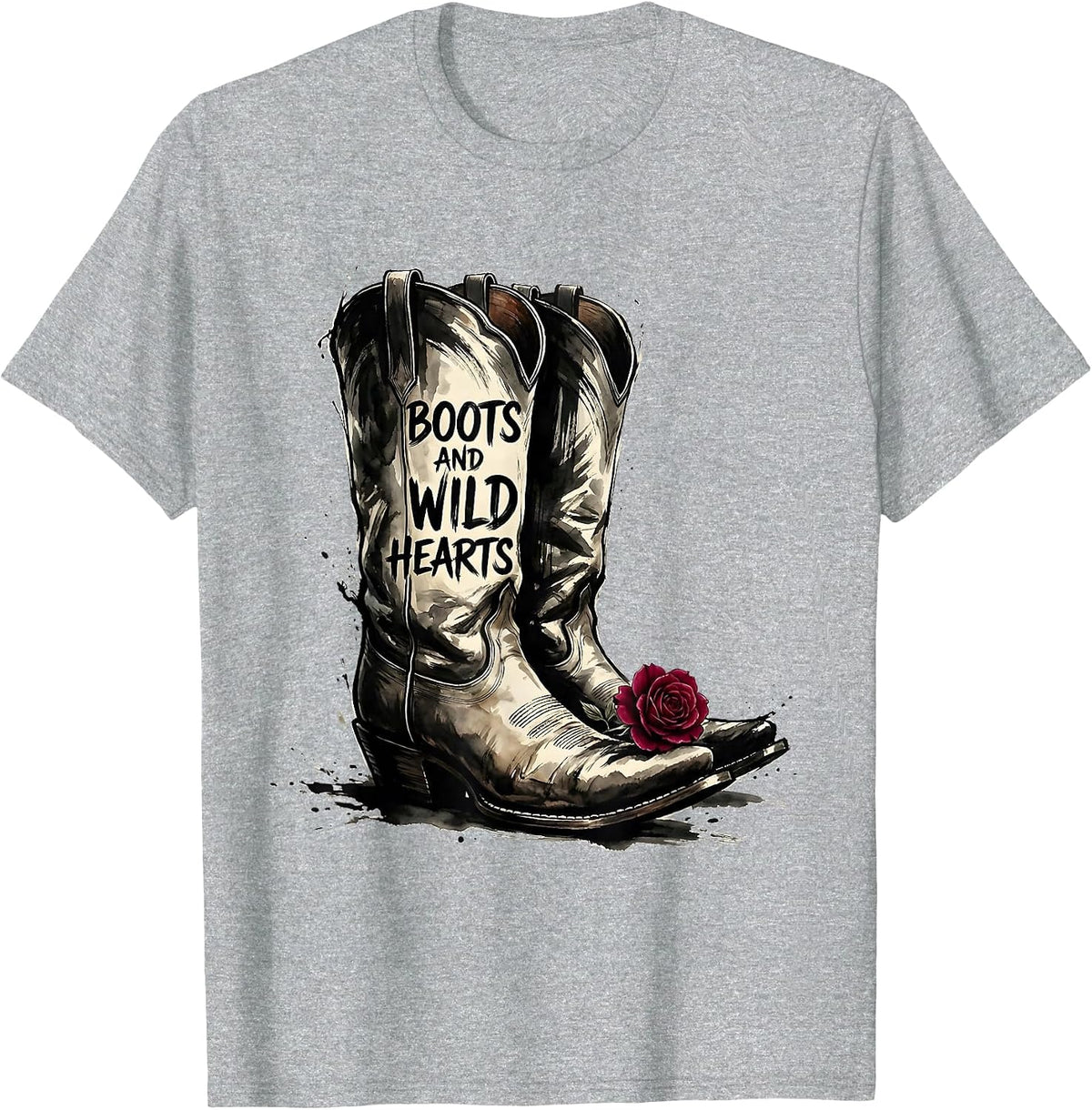 Men's Boots and Wild Hearts Girls Western Design T-Shirt - Heather Grey