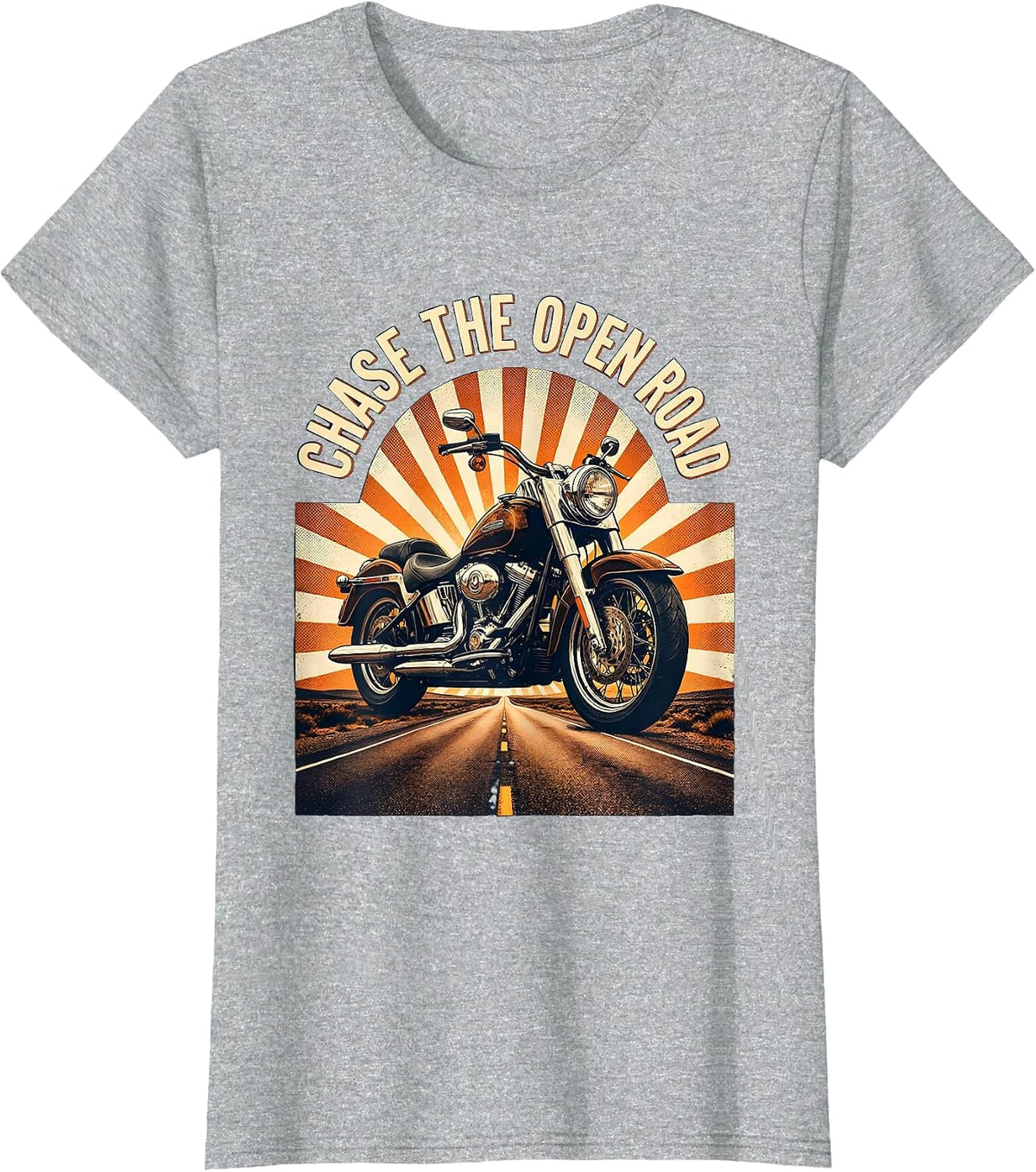 Chase the Open Road Motorcycle Design T-Shirt - Heather Grey