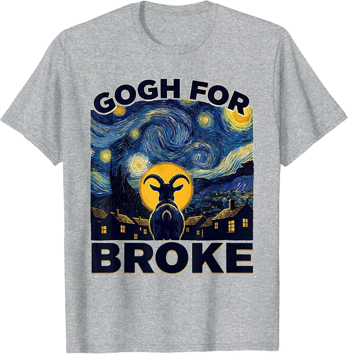 Men's Gogh For Broke Funny Van Gogh Starry Night Animal Parody Art T-Shirt - Heather Grey