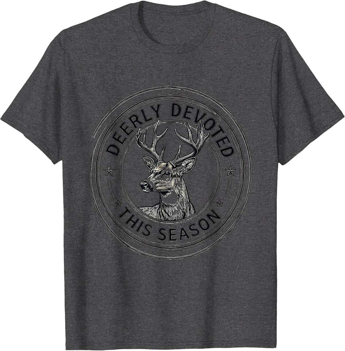 Deerly Devoted This Season Funny Coyote Hunting Automotive T-Shirt - Dark Heather Grey