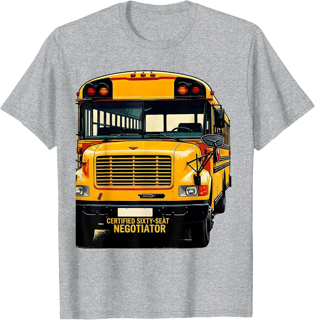 Men's Certified Sixty-Seat Negotiator Funny School Bus Driver T-Shirt - Heather Grey
