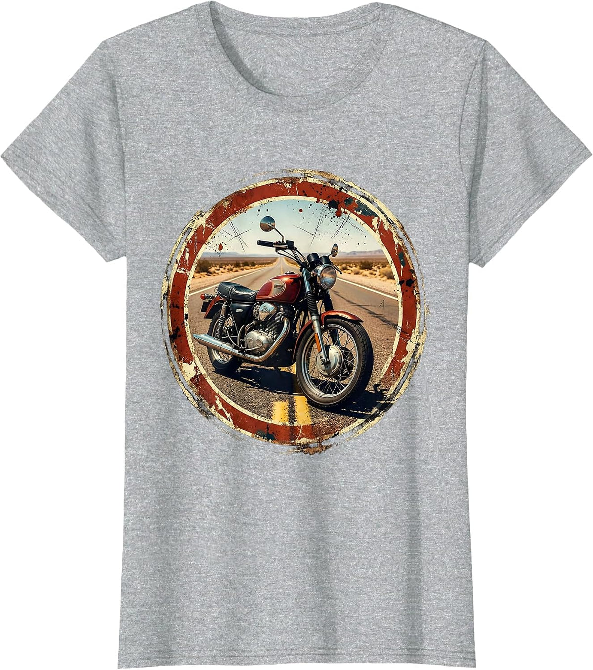 Freedom Red Vintage Motorcycle Highway Graphic T-Shirt - Heather Grey