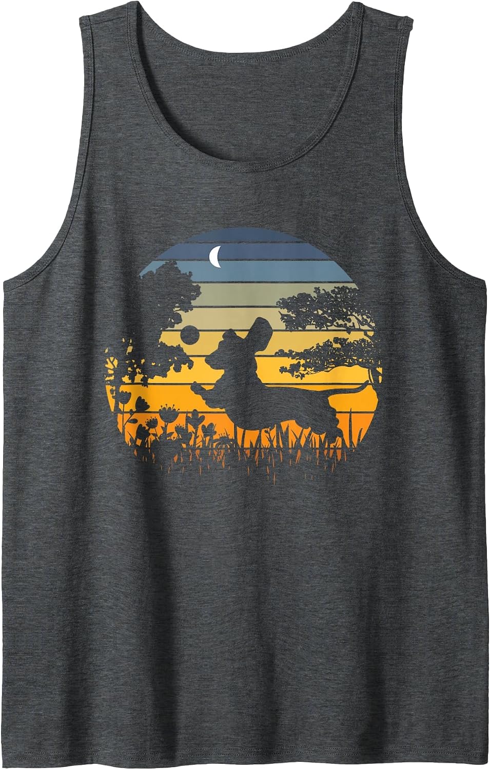 Dachshund Wiener Dog Sunset Garden Nature Lover Tank Top - Dark Heather Grey