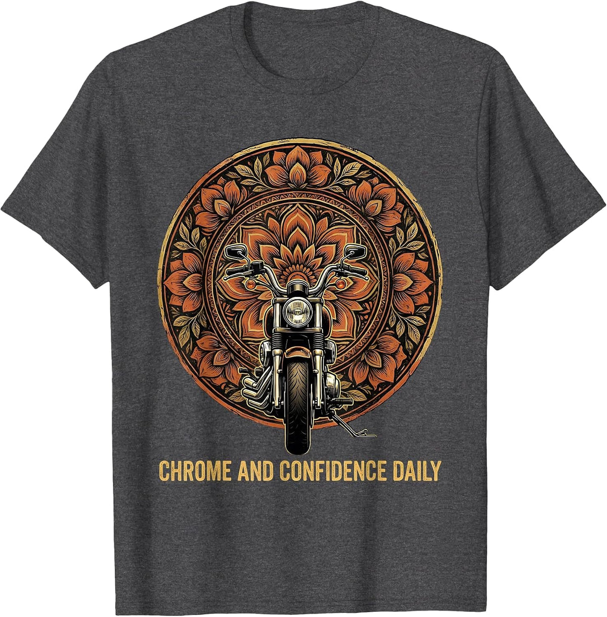 Men's Chrome and Confidence Daily Motorcycle Design T-Shirt - Dark Heather Grey